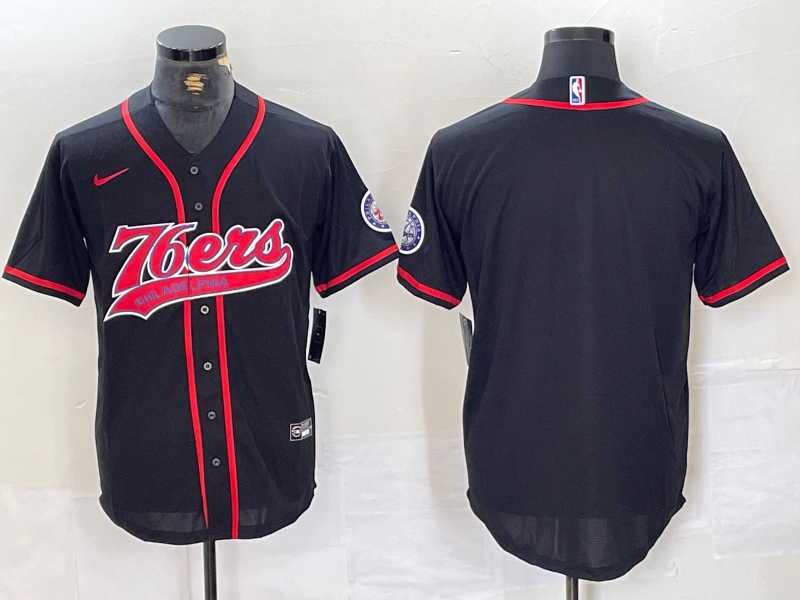 Men%27s Philadelphia 76ers Blank Black With Patch Cool Base Stitched Baseball Jersey